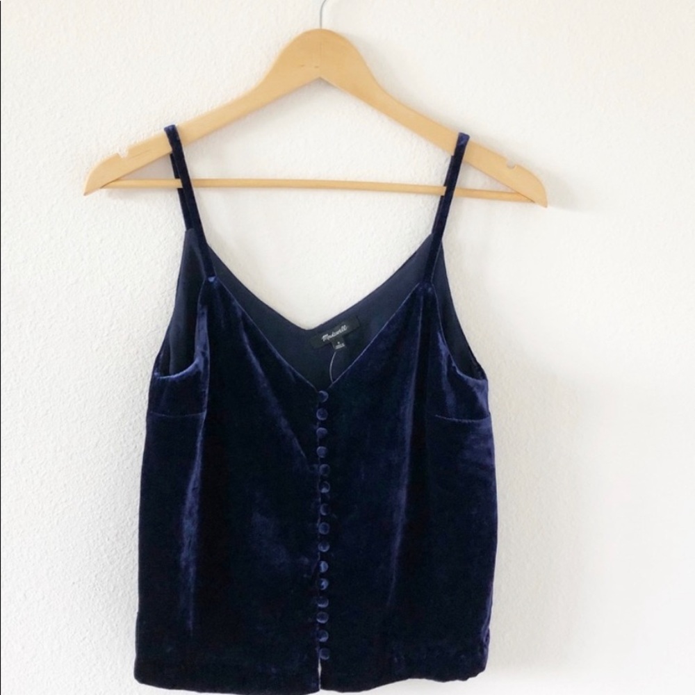NWT Madewell • Velvet Button Front Tank Top Dark Blue+0